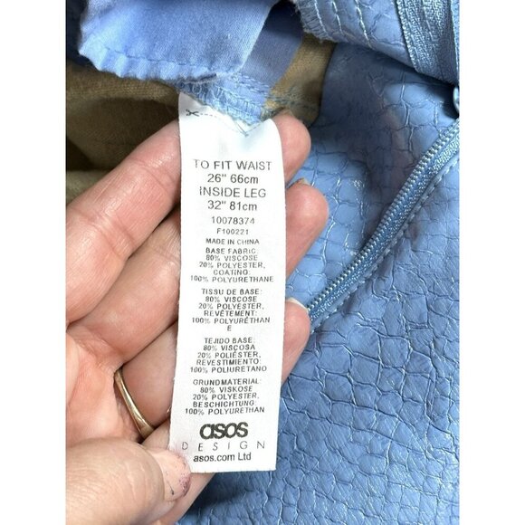 ASOS DESIGN‎ Light Blue Faux Crocodile Leather Straight Leg Pants Size 26 Y2K - Picture 13 of 14